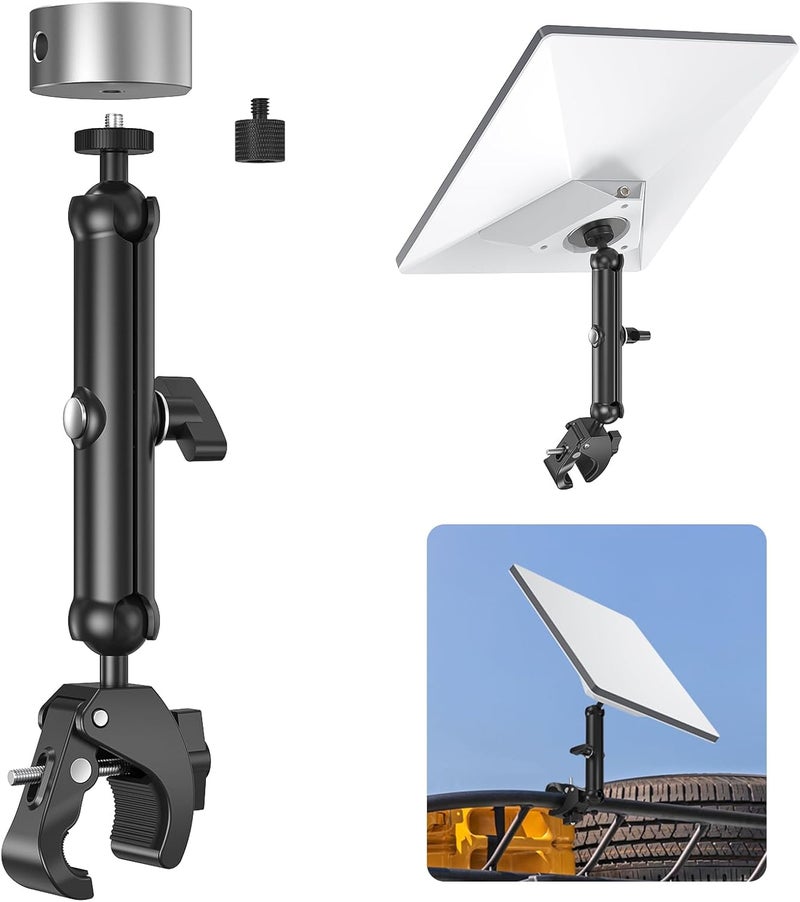 SURVADV Starlink Mini RV Mount, Aluminum Starlink Mini Clamp Mount with Pipe Adapter, 1/4"-20 & 3/8"-16 Thread & Adjustable Bracket Fits 2025 Starlink Mini, for RV, Boat, Camper, Roof Rack, Balcony, and More - Image 1